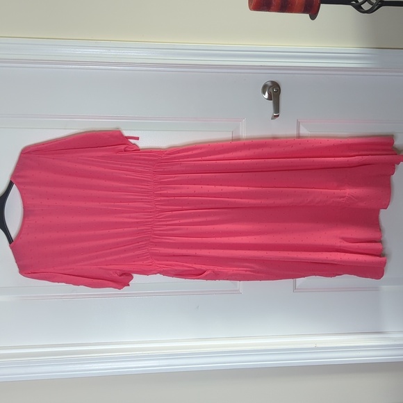 Torrid Barbiecore Faux Wrap Swiss Dot Midi Dress Honeysuckle Pink 2X - Picture 10 of 14